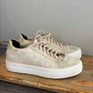 P448 Thea  Cork Platform Womens Size EU 38 US 7.5 Low Top Gold Heel